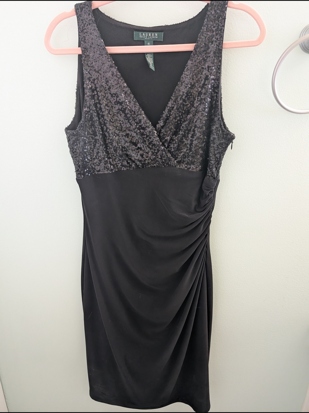 Lauren Ralph Lauren Black Sequin V-Neck Midi Dress